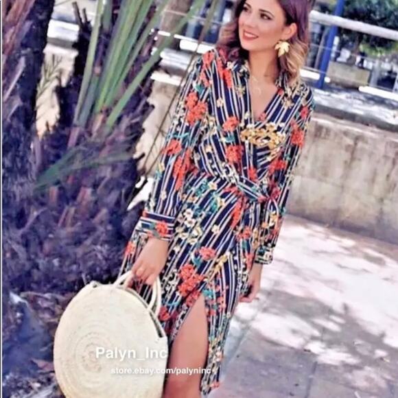 Zara floral stripe wrap dress size XS - Picture 3 of 12